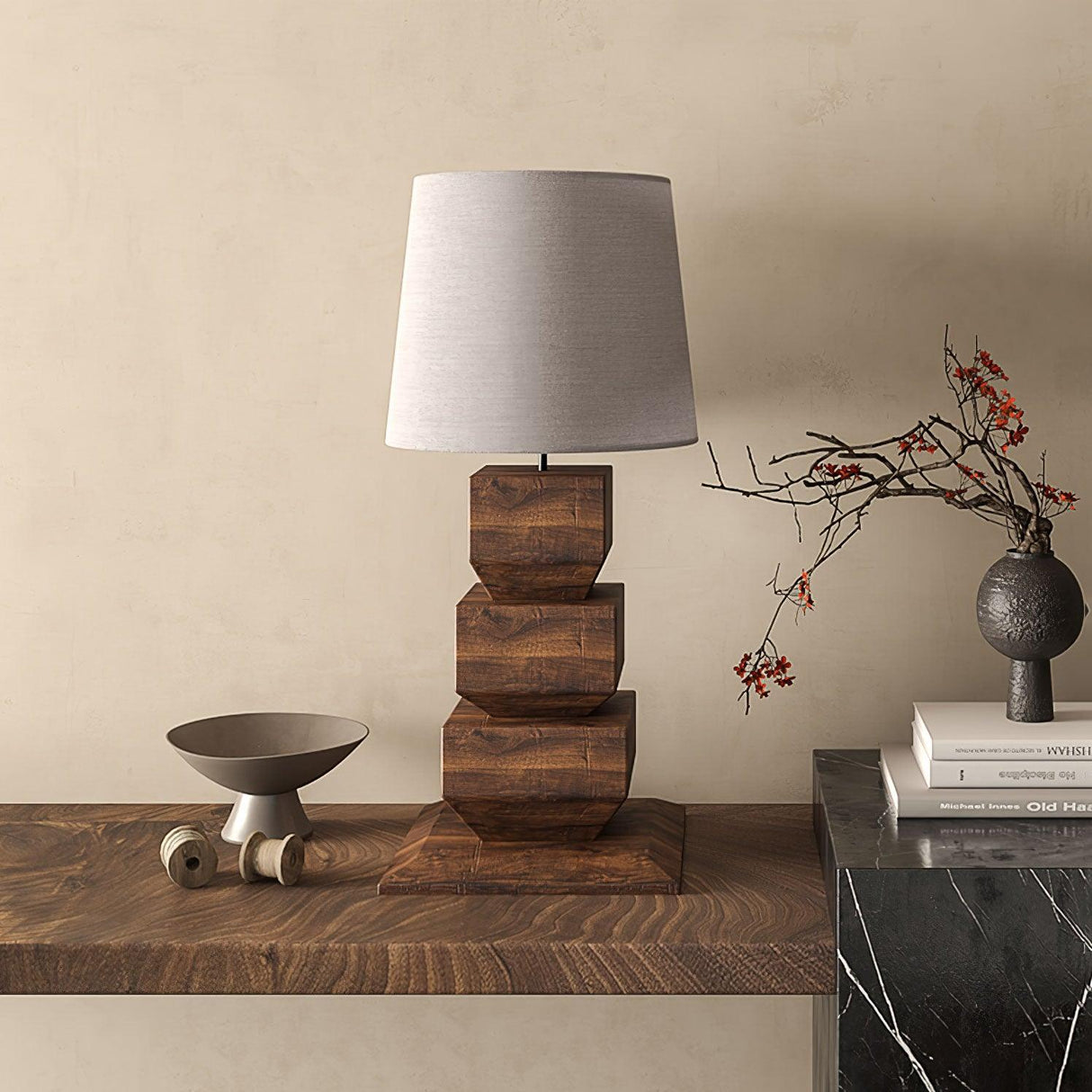 Stacked Wooden Table Lamp