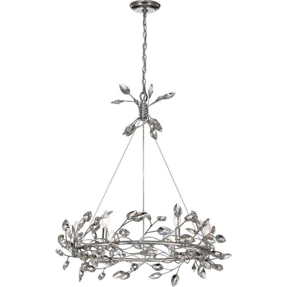 Zeev Lighitng Misthaven 6 Light 32 inch Silver Leaf with Clear Crystal Chandelier Ceiling Light