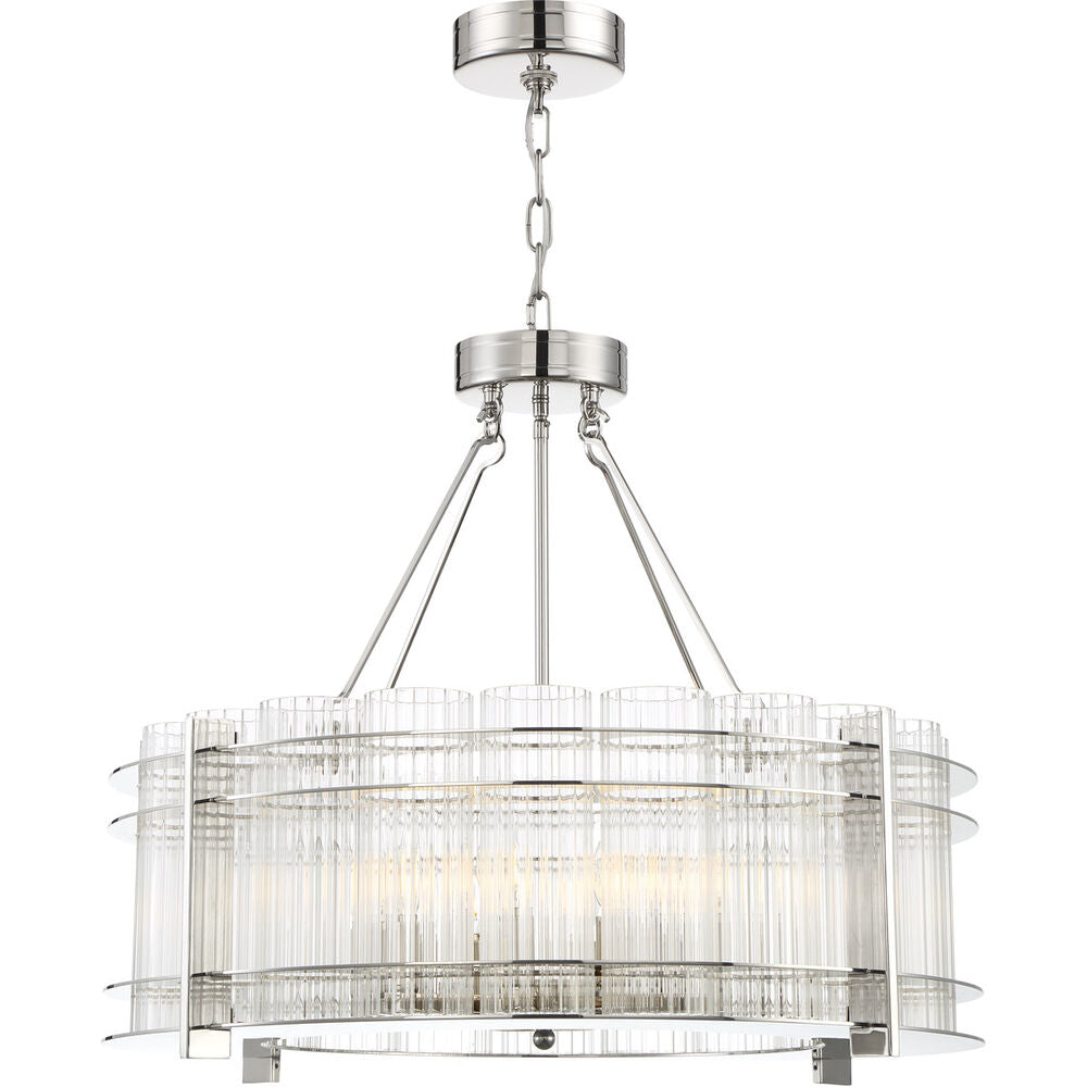 Zeev Lighting Regis 10 Light 28 inch Polished Nickel with Fluted Glass Chandelier Ceiling Light