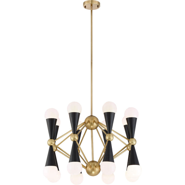 Zeev Lighting Crosby 16 Light 36 inch Aged Brass and Matte Black with Glass Chandelier Ceiling Light