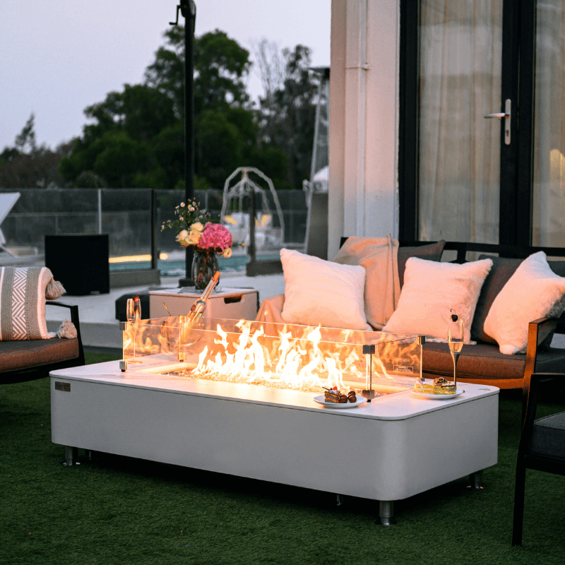 Elementi Plus - Athens Rectangular Marble Concrete Base Fire Pit Table - OFP102BW