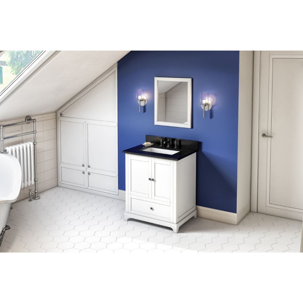 Addington Modern 30" White Vanity, Black Granite Vanity Top| VKITADD30WHBGR