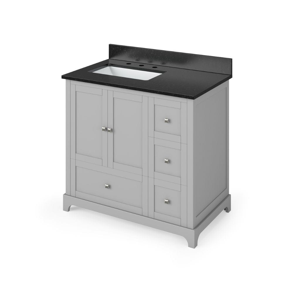 Addington Modern 36" Grey Left Offset Sink Vanity, Black Granite Top | VKITADD36GRBGR