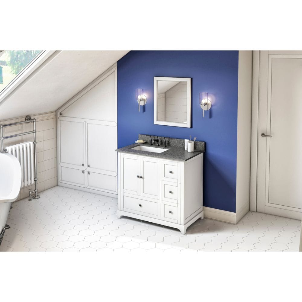 Addington Modern 36" White Left Offset Sink Vanity, Boulder Vanity Cultured Marble Top | VKITADD36WHBOR