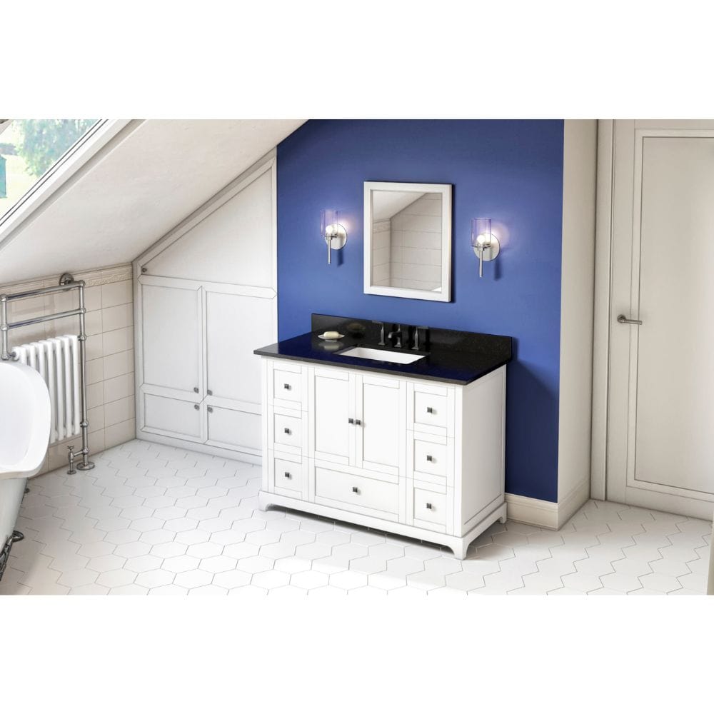 Addington Modern 48" White Vanity, Black Granite Top | VKITADD48WHBGR