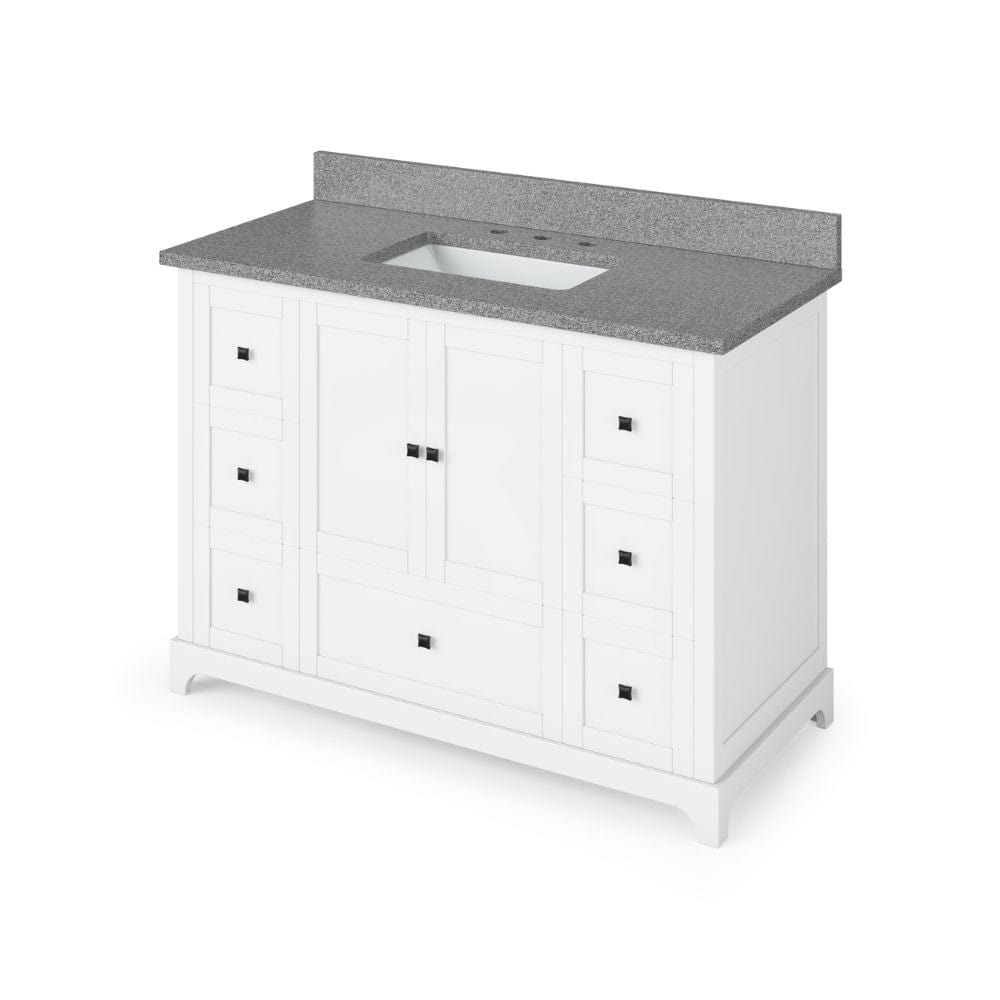 Addington Modern 48" White Vanity, Steel Grey Cultured Marble Top | VKITADD48WHSGR