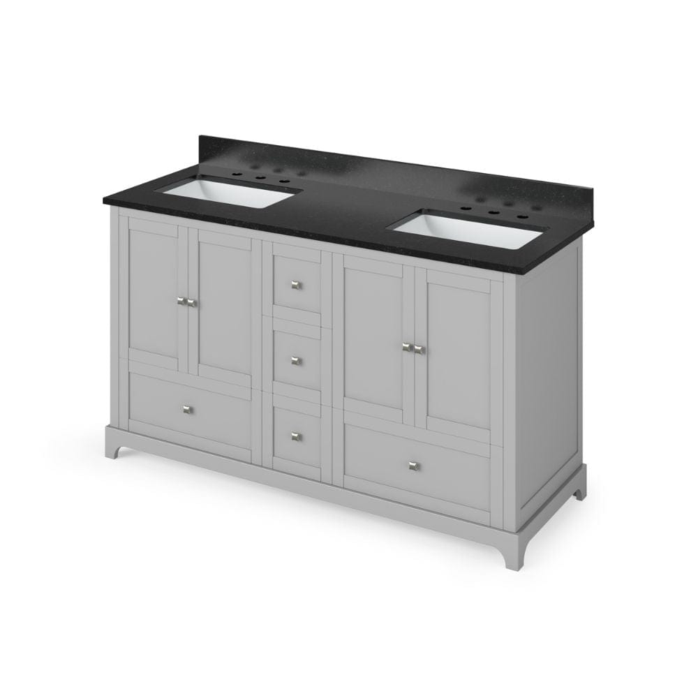 Addington Modern 60" Grey Double Vanity, Black Granite Top | VKITADD60GRBGR