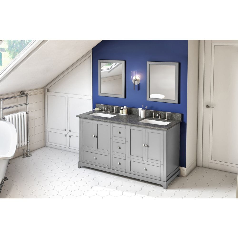 Addington Modern 60" Grey Double Vanity, Boulder Cultured Marble Top | VKITADD60GRBOR