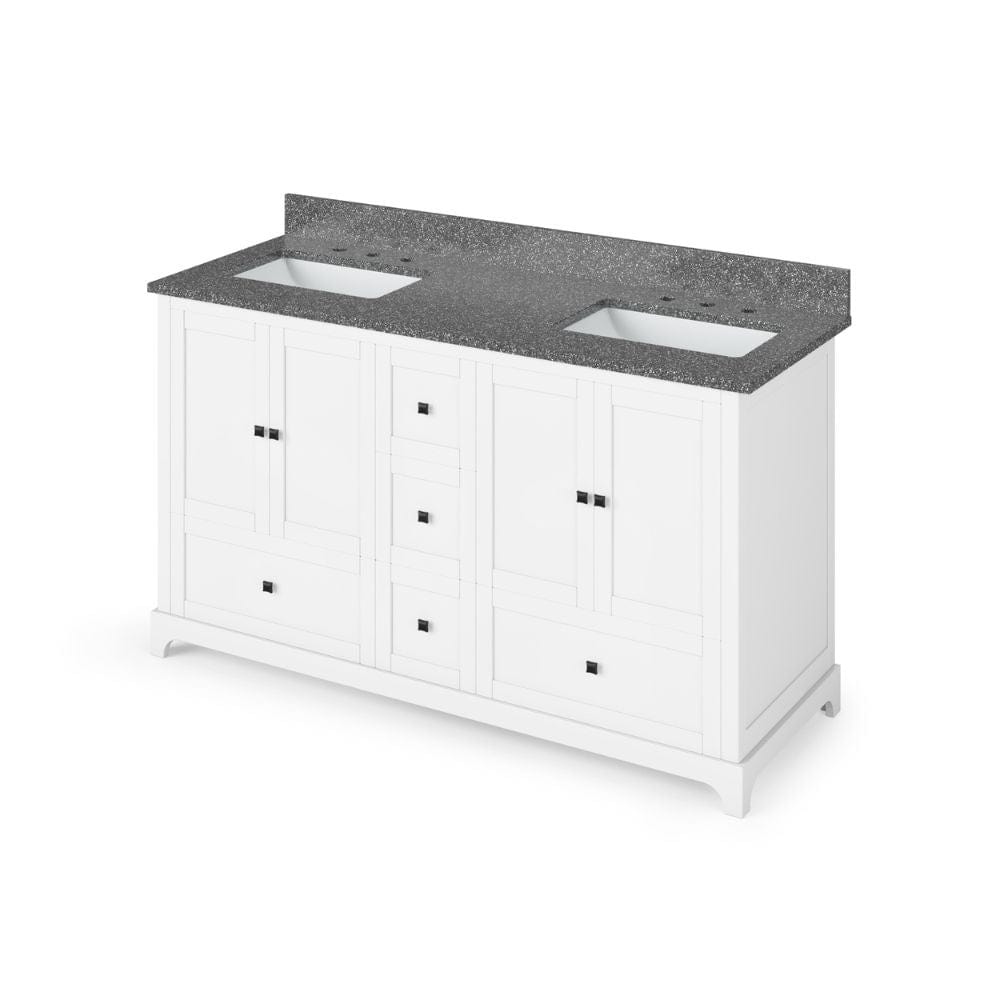 Addington Modern 60" White Double Vanity, Boulder Cultured Marble Top | VKITADD60WHBOR