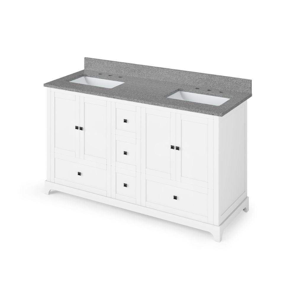 Addington Modern 60" White Double Vanity, Steel Grey Cultured Marble Top | VKITADD60WHSGR