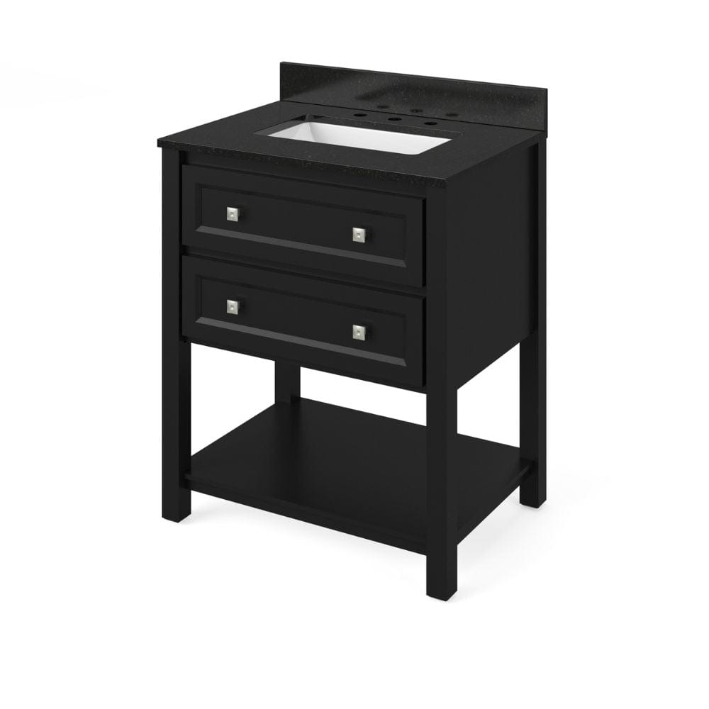 Adler Transitional 30" Black Vanity, Black Granite Top | VKITADL30BKBGR