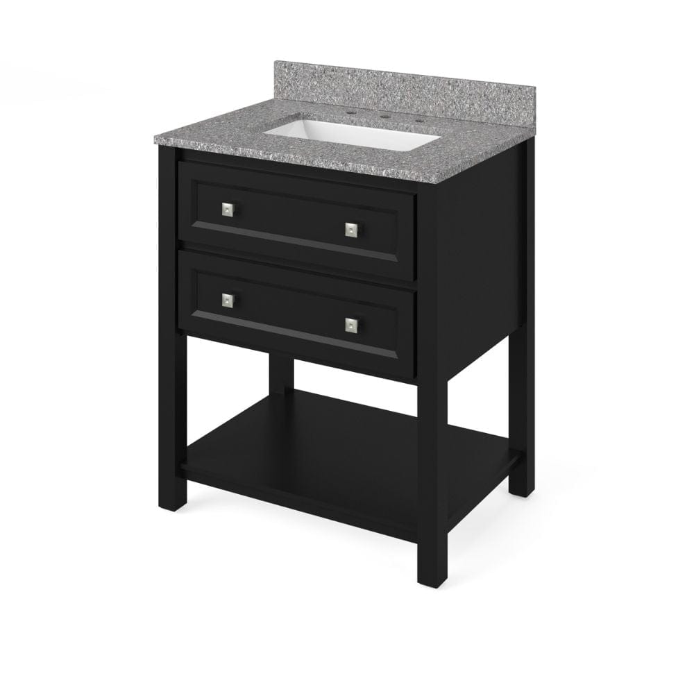 Adler Transitional 30" Black Vanity, Boulder Cultured Marble Top | VKITADL30BKBOR