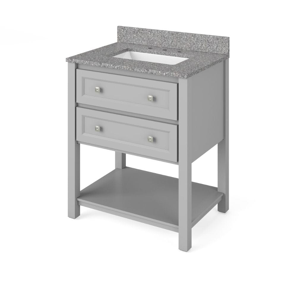 Adler Transitional 30" Grey Vanity, Boulder Cultured Marble Top | VKITADL30GRBOR