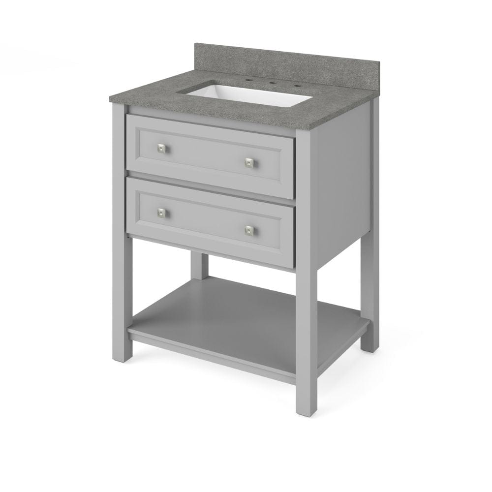 Adler Transitional 30" Grey Vanity, Steel Grey Cultured Marble Top | VKITADL30GRSGR