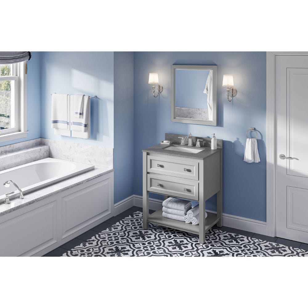 Adler Transitional 30" Grey Vanity, Steel Grey Cultured Marble Top | VKITADL30GRSGR