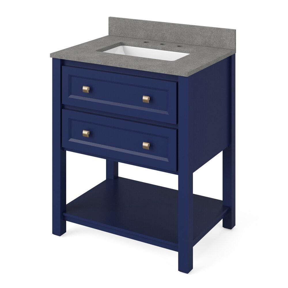 Adler Transitional 30" Hale Blue Vanity, Steel Grey Cultured Marble Top | VKITADL30BLSGR