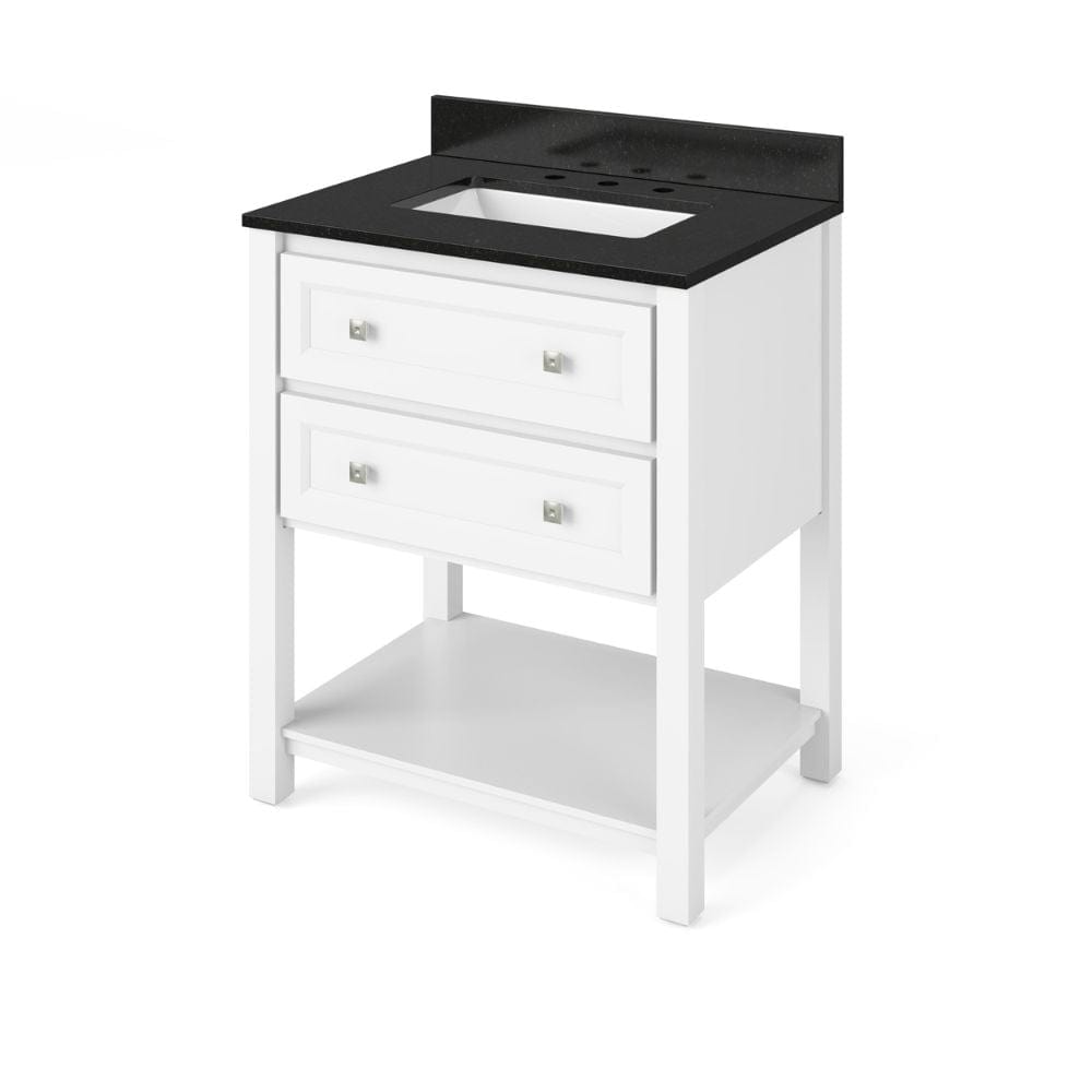 Adler Transitional 30" White Vanity, Black Granite Top | VKITADL30WHBGR