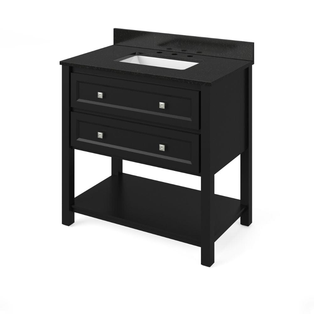 Adler Transitional 36" Black Vanity, Black Granite Top | VKITADL36BKBGR