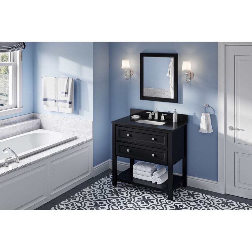 Adler Transitional 36" Black Vanity, Black Granite Top | VKITADL36BKBGR