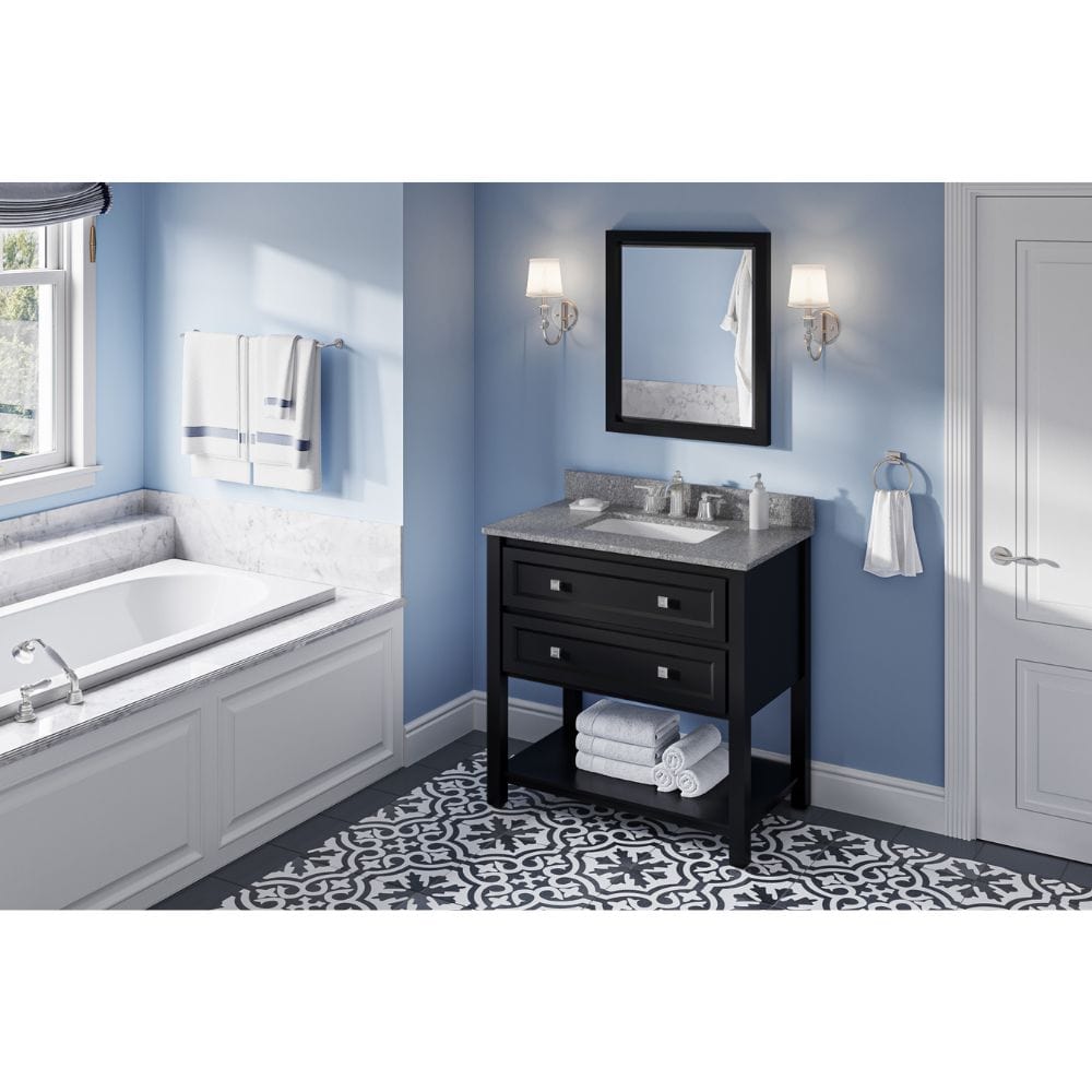 Adler Transitional 36" Black Vanity, Boulder Cultured Marble Top | VKITADL36BKBOR