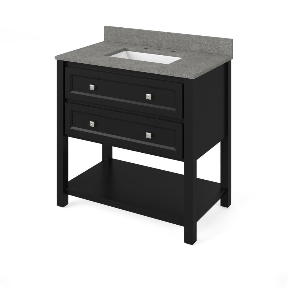 Adler Transitional 36" Black Vanity, Steel Grey Cultured Marble Top | VKITADL36BKSGR