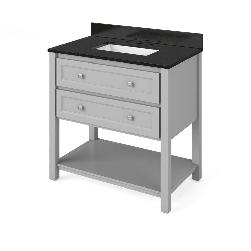 Adler Transitional 36" Grey Vanity, Black Granite Vanity Top | VKITADL36GRBGR