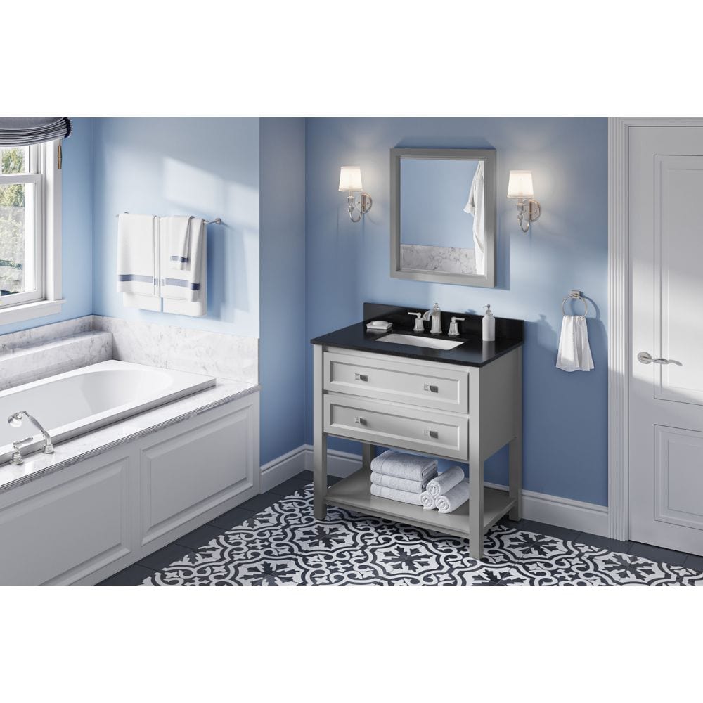 Adler Transitional 36" Grey Vanity, Black Granite Vanity Top | VKITADL36GRBGR