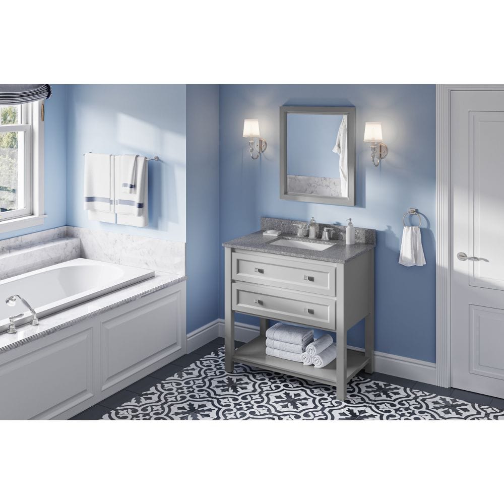 Adler Transitional 36" Grey Vanity, Boulder Cultured Marble Top | VKITADL36GRBOR