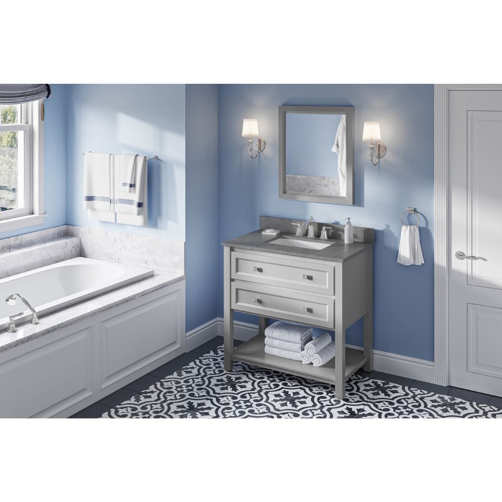 Adler Transitional 36" Grey Vanity, Steel Grey Cultured Marble Top | VKITADL36GRSGR