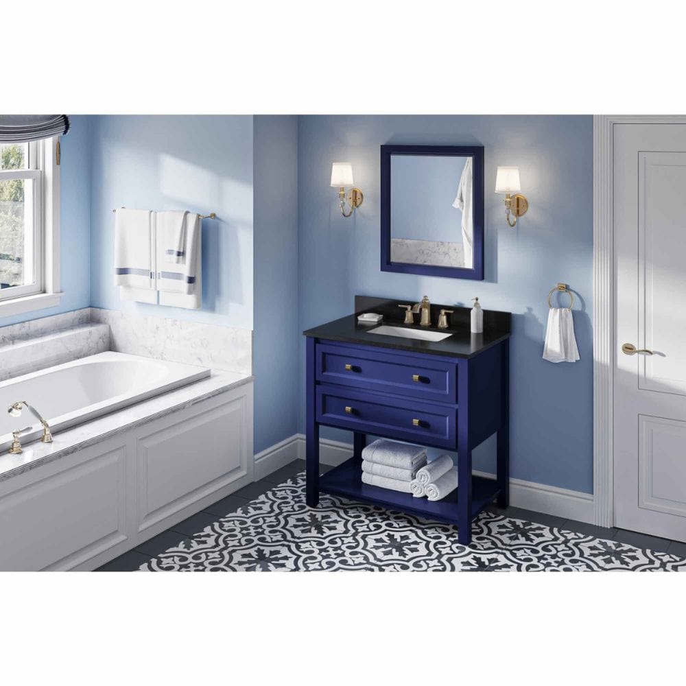 Adler Transitional 36" Hale Blue Vanity, Black Granite Top | VKITADL36BLBGR