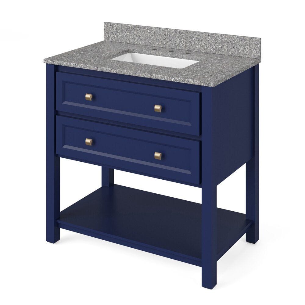 Adler Transitional 36" Hale Blue Vanity, Boulder Cultured Marble Top | VKITADL36BLBOR