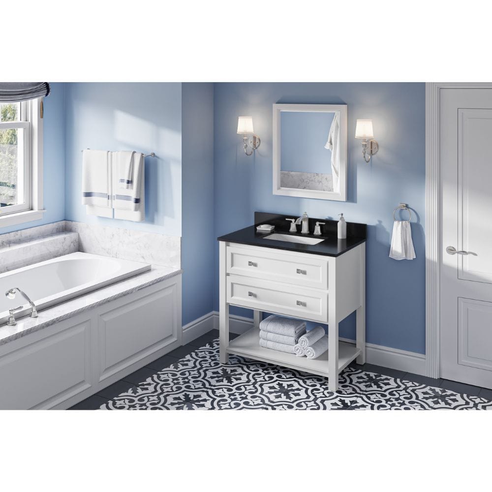 Adler Transitional 36" White Vanity, Black Granite Top | VKITADL36WHBGR