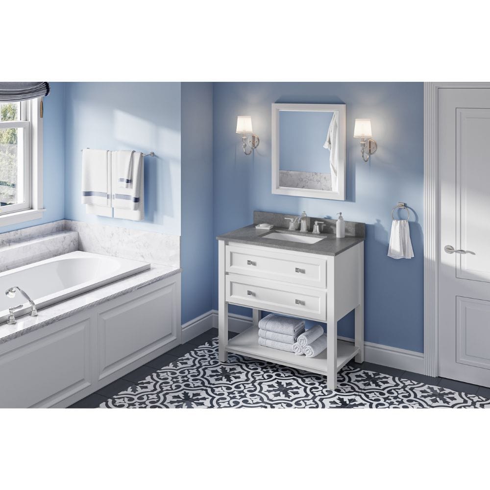 Adler Transitional 36" White Vanity, Steel Grey Cultured Marble Top | VKITADL36WHSGR