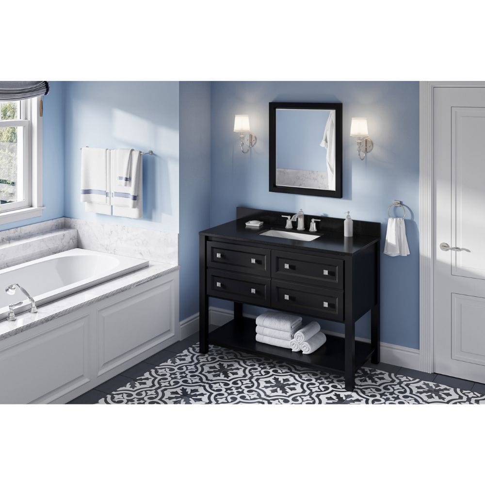 Adler Transitional 48" Black Vanity, Black Granite Top | VKITADL48BKBGR