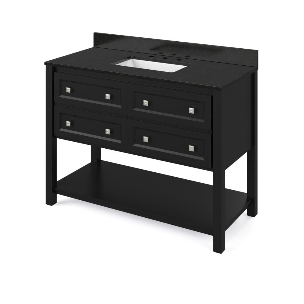 Adler Transitional 48" Black Vanity, Black Granite Top | VKITADL48BKBGR