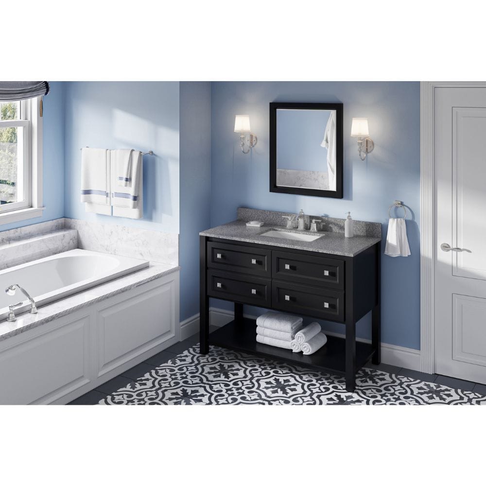 Adler Transitional 48" Black Vanity, Boulder Cultured Marble Top | VKITADL48BKBOR