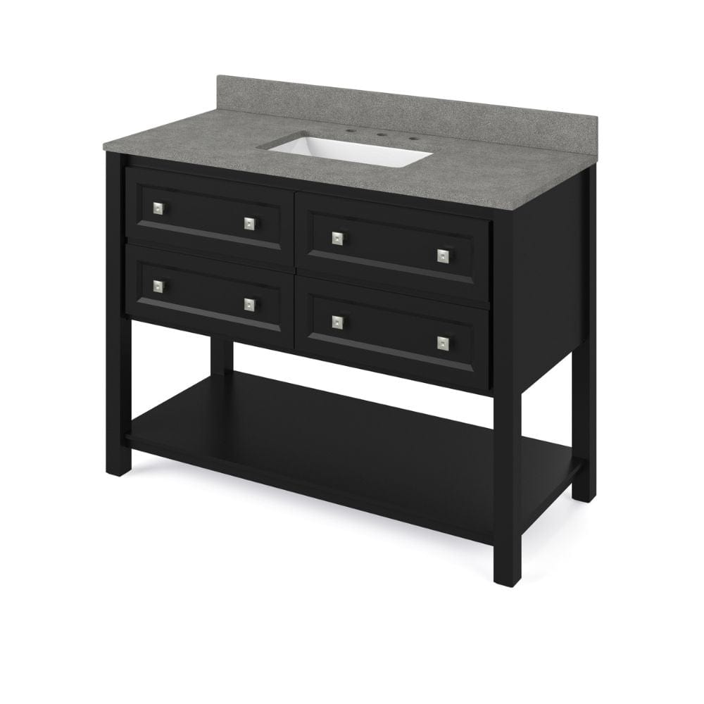 Adler Transitional 48" Black Vanity, Steel Grey Cultured Marble Top | VKITADL48BKSGR