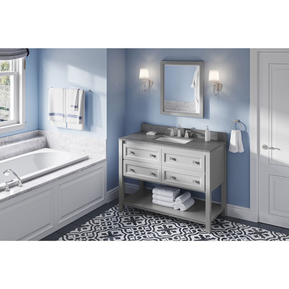 Adler Transitional 48" Grey Vanity, Steel Grey Cultured Marble Vanity Top | VKITADL48GRSGR