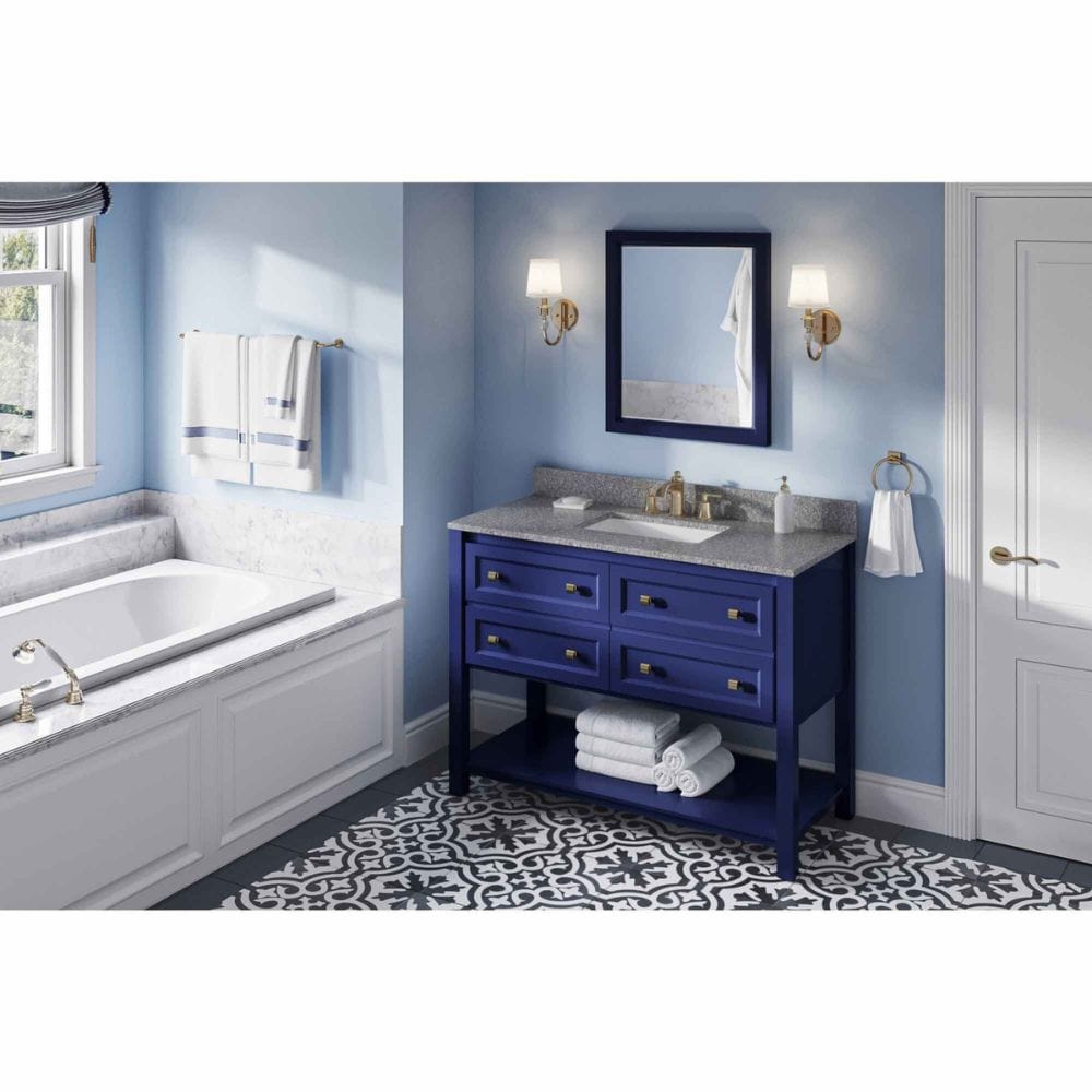 Adler Transitional 48" Hale Blue Vanity, Boulder Cultured Marble Top | VKITADL48BLBOR