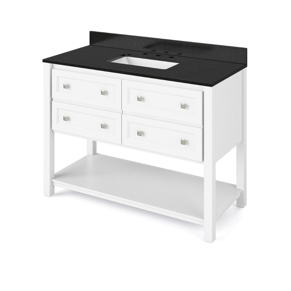 Adler Transitional 48" White Vanity, Black Granite Vanity Top | VKITADL48WHBGR