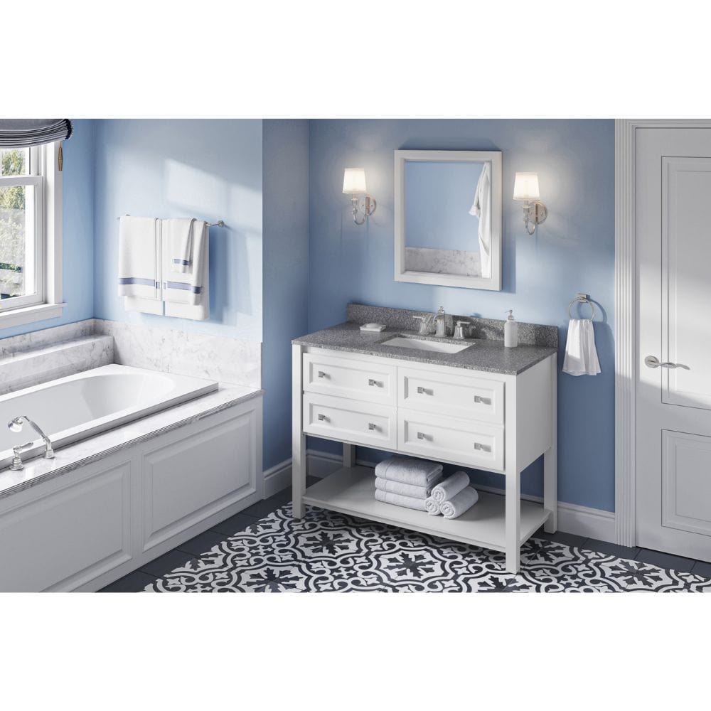 Adler Transitional 48" White Vanity, Boulder Cultured Marble Top | VKITADL48WHBOR