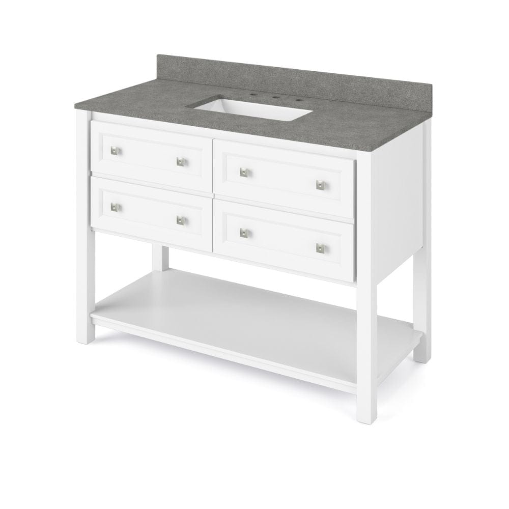 Adler Transitional 48" White Vanity, Steel Grey Cultured Marble Top | VKITADL48WHSGR