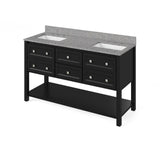 Adler Transitional 60" Black Double Sink Vanity, Boulder Cultured Marble Top | VKITADL60BKBOR