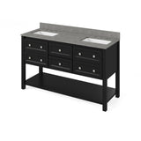 Adler Transitional 60" Black Double Sink Vanity, Steel Grey Cultured Marble Top | VKITADL60BKSGR