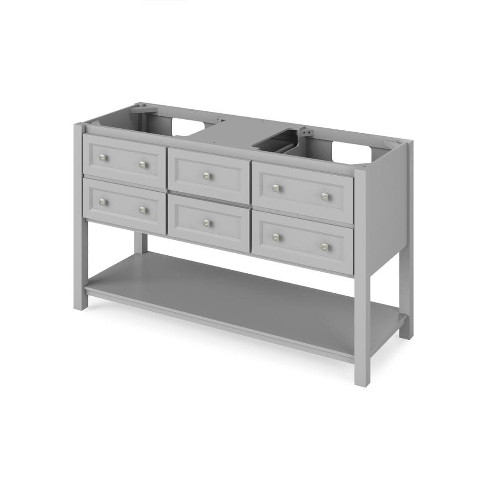 Adler Transitional 60" Grey Double Sink Vanity, Black Granite Top | VKITADL60GRBGR