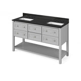 Adler Transitional 60" Grey Double Sink Vanity, Black Granite Top | VKITADL60GRBGR