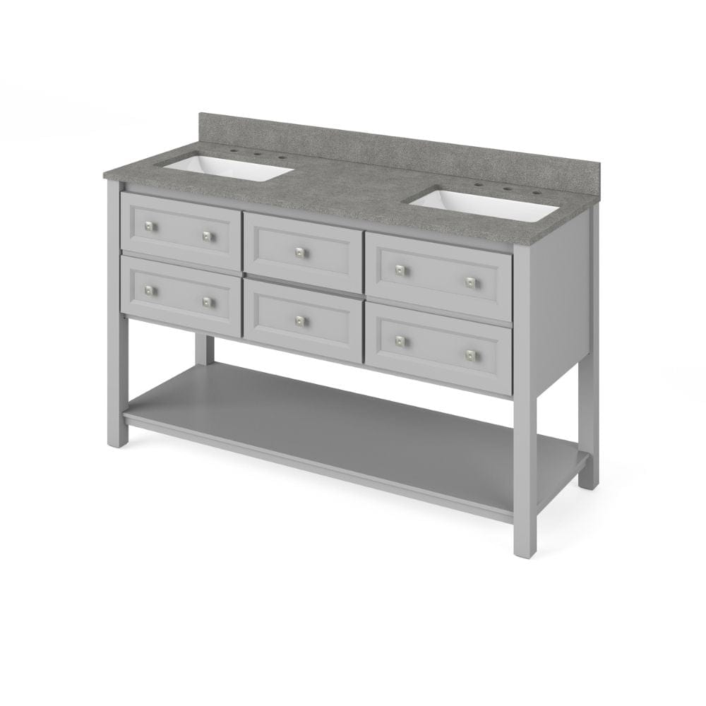 Adler Transitional 60" Grey Double Sink Vanity, Steel Grey Cultured Marble Top | VKITADL60GRSGR