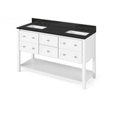 Adler Transitional 60" White Double Sink Vanity, Black Granite Top | VKITADL60WHBGR