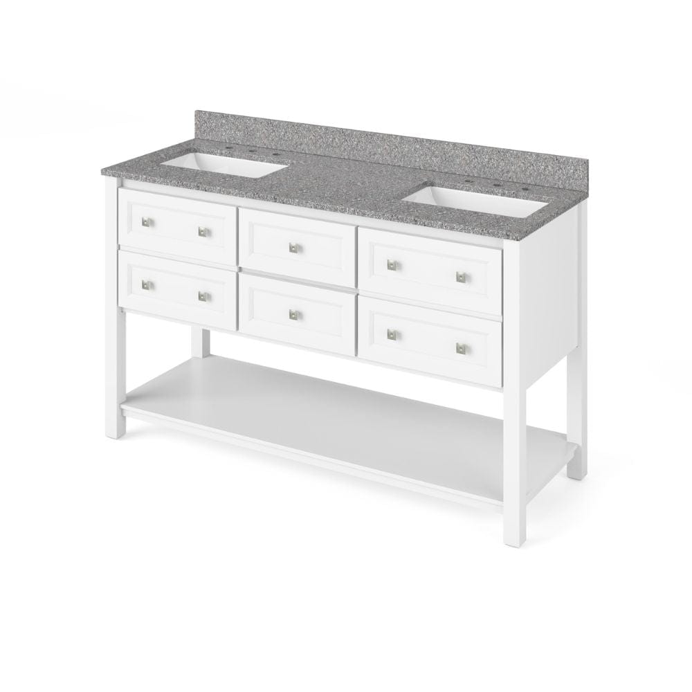 Adler Transitional 60" White Double Sink Vanity, Boulder Cultured Marble Top | VKITADL60WHBOR