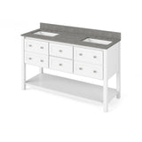 Adler Transitional 60" White Double Sink Vanity, Steel Grey Cultured Marble Top | VKITADL60WHSGR